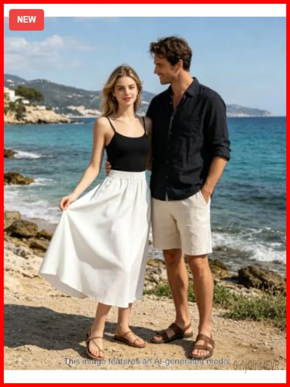 Cotton Linen Midi Flowy A-Line Skirt with Pockets High Waisted